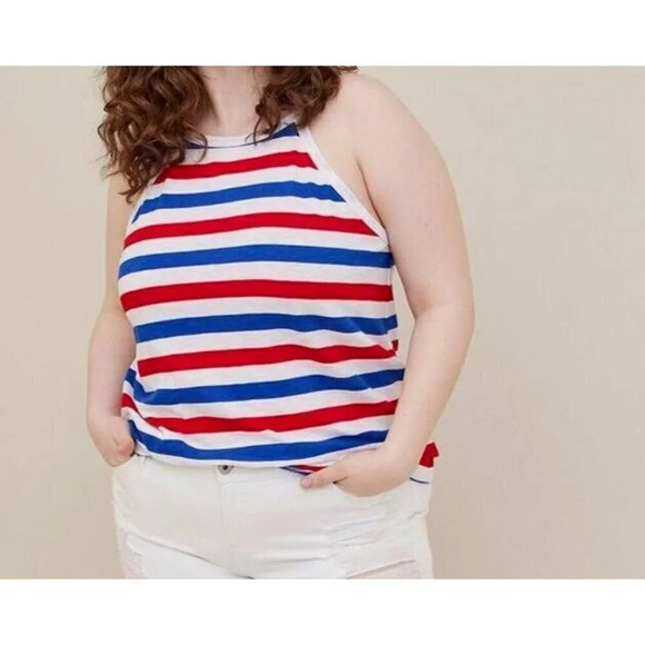 Torrid Heritage Slub High Neck striped red white and blue 4th July Tank Size 2 - Picture 1 of 9